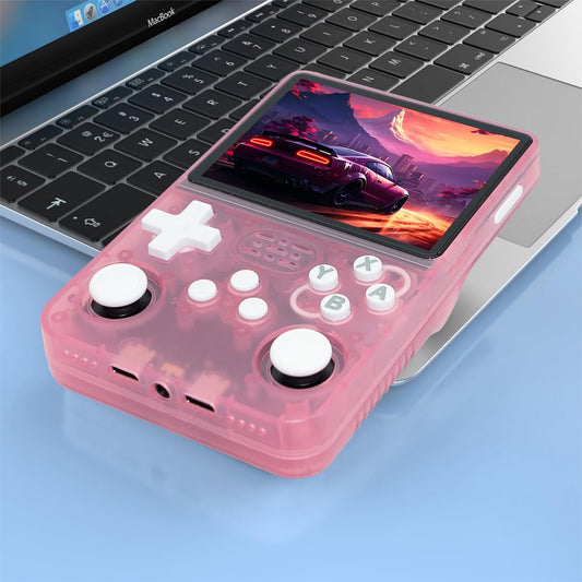 R36S Handheld Game Console 3.5-in 640*480 IPS OCA Screen 3200mAh ArkOS RK3326 Pink Transparent-64GBVer.