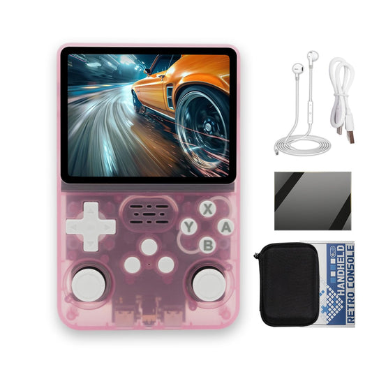 R36S Handheld Game Console 3.5-in 640*480 IPS OCA Screen 3200mAh ArkOS RK3326 Pink Transparent-64GBVer.
