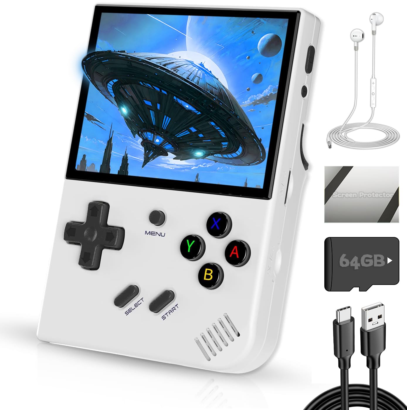 EWDGOES RG35XX Plus Handheld Game Console 3.5 in IPS Screen RG 35XX Plus Preinstalled Emulator System 64GB White
