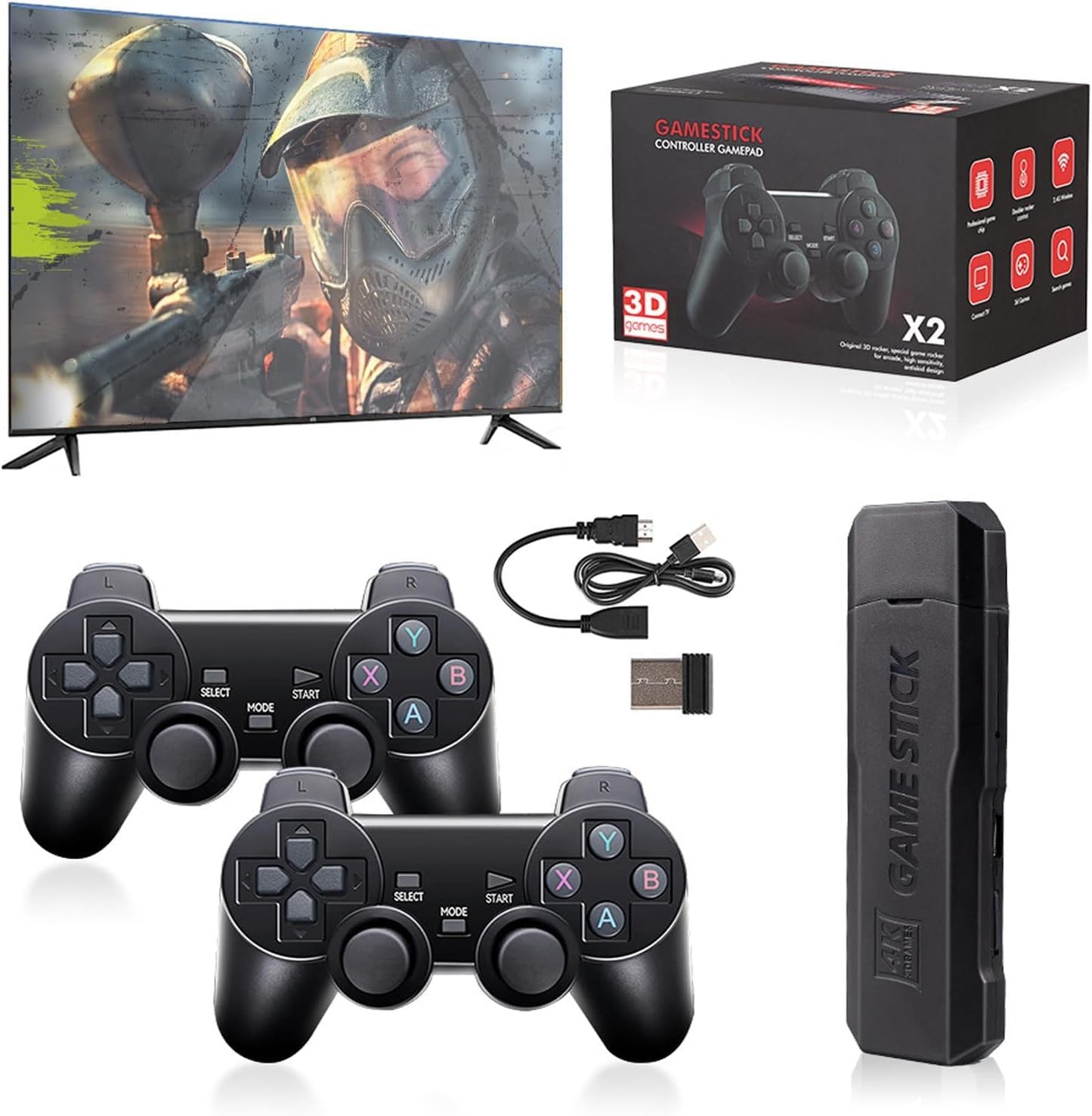 GD10 Retro Game Console TV HD Output Plug and Play Games Console Stick Consoles Preinstalled System 2 Controllers 64GB