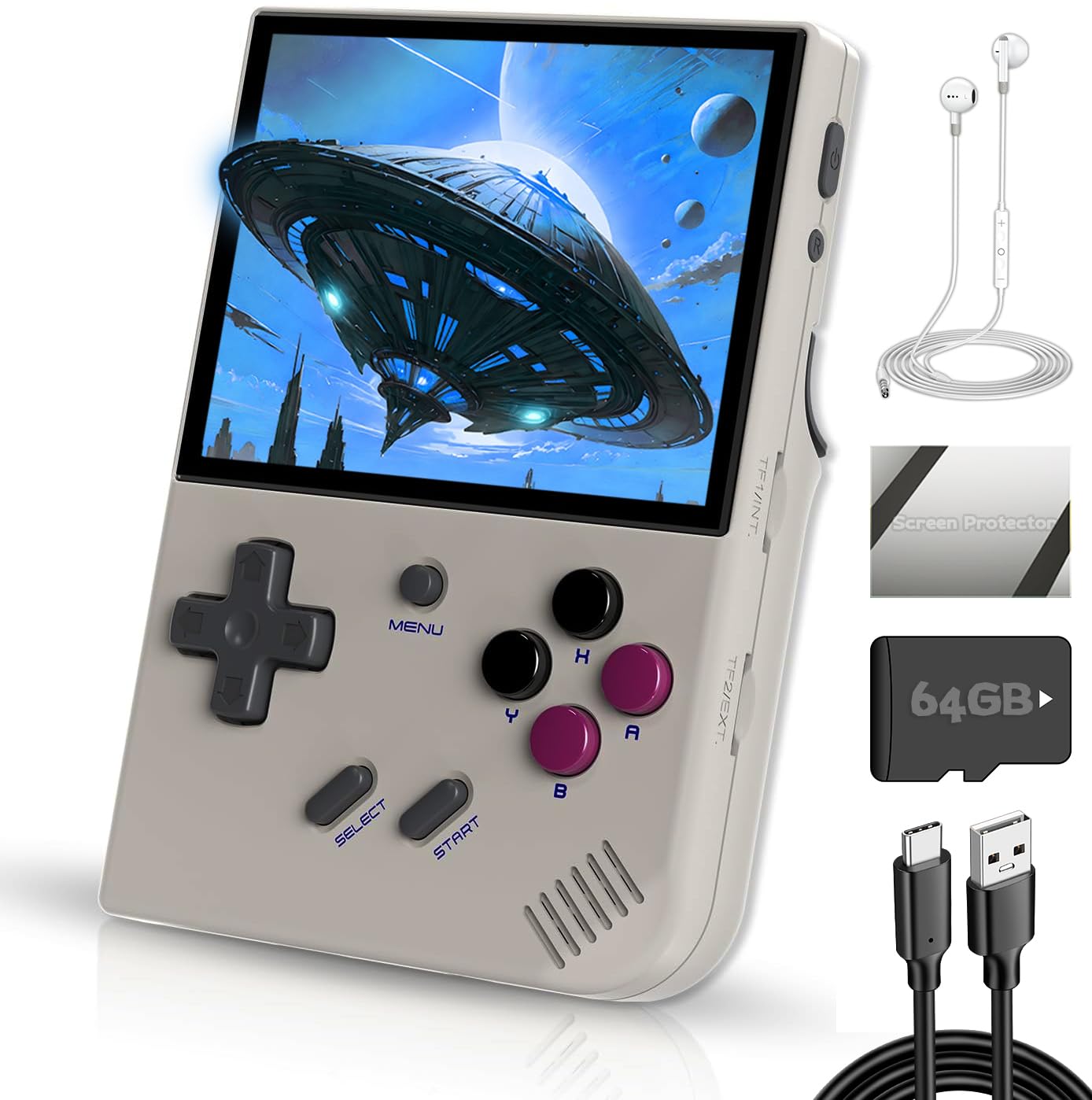 EWDGOES RG35XX Plus Handheld Game Console 3.5 in IPS Screen RG 35XX Plus Preinstalled Emulator System 64GB Gray