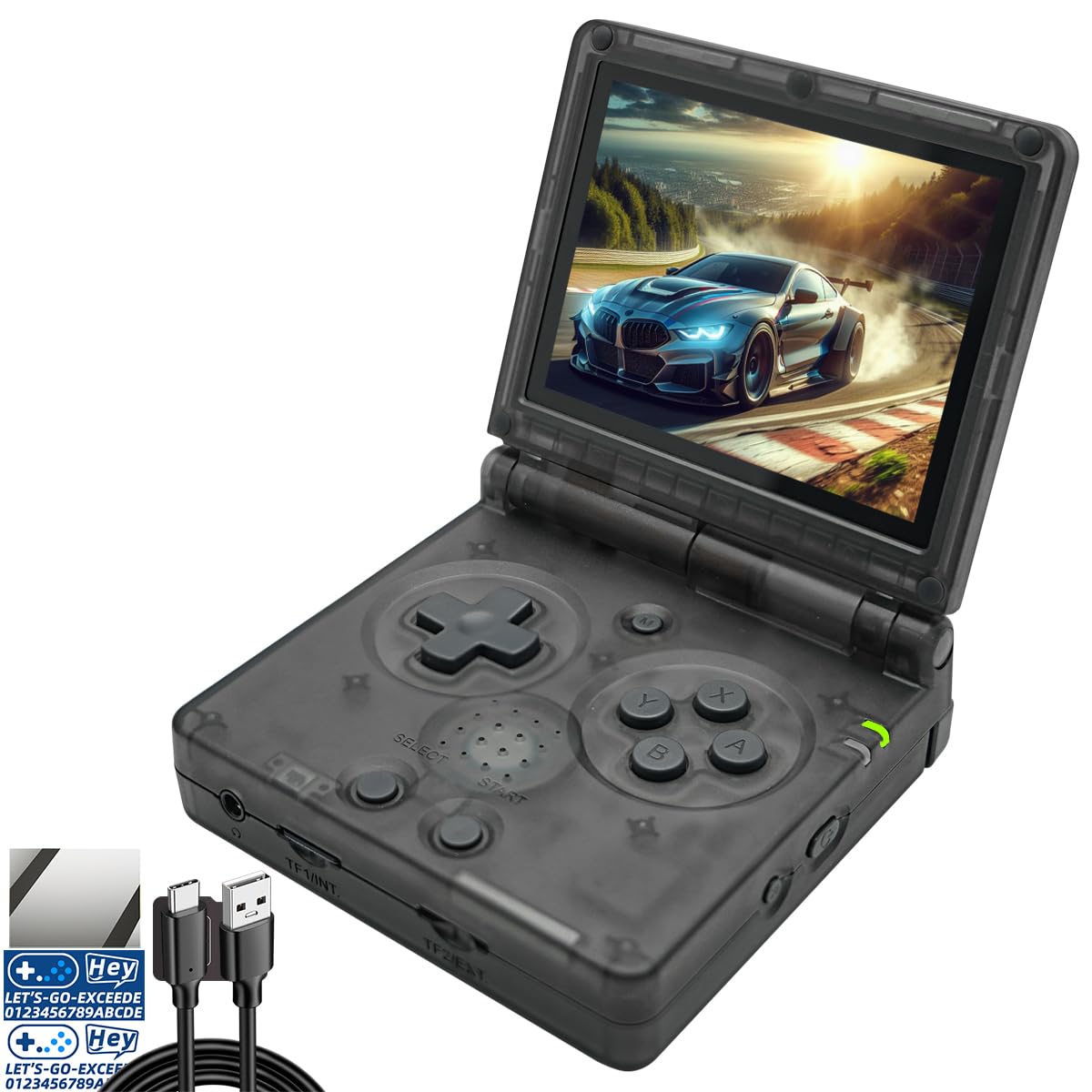 RG35XXSP Handheld Game Console 3.5 inch IPS Screen 3300mAh System Clamshell Retro Games Consoles Flip Compatible with TV-Out 64G Black Transparent