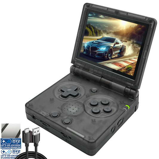 RG35XXSP Handheld Game Console 3.5 inch IPS Screen 3300mAh System Clamshell Retro Games Consoles Flip Compatible with TV-Out 64G Black Transparent