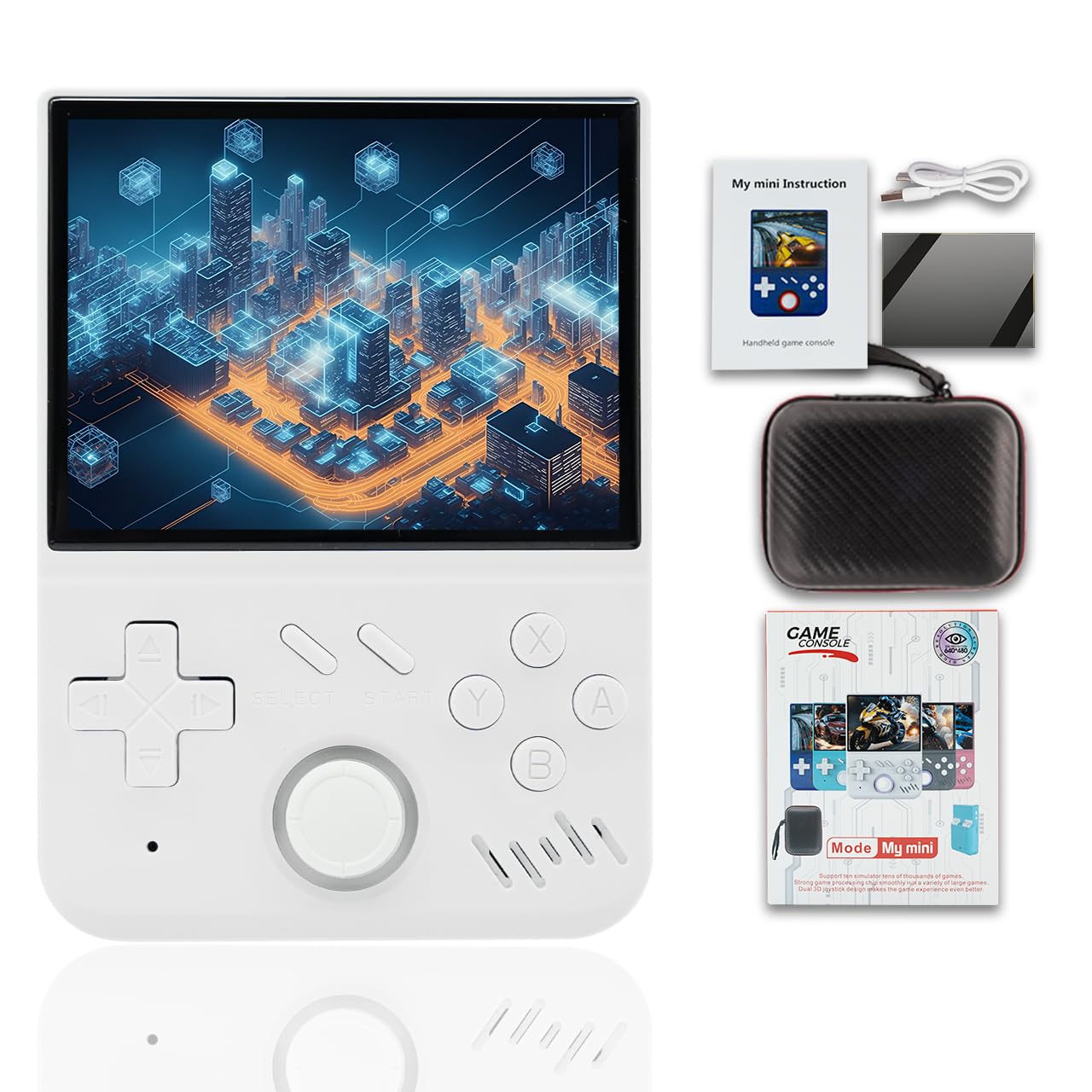 My Mini Handheld Game Console 3.5-in 640*480 IPS OCA Screen RK3326 4000mAh with Portable Case White-64GB