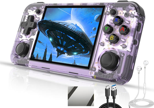 RG35XX H Handheld Game Console 3.5-in IPS Screen H700 3300mAh RG 35XX H Preinstalled Emulator System 64GB Transparent Purple