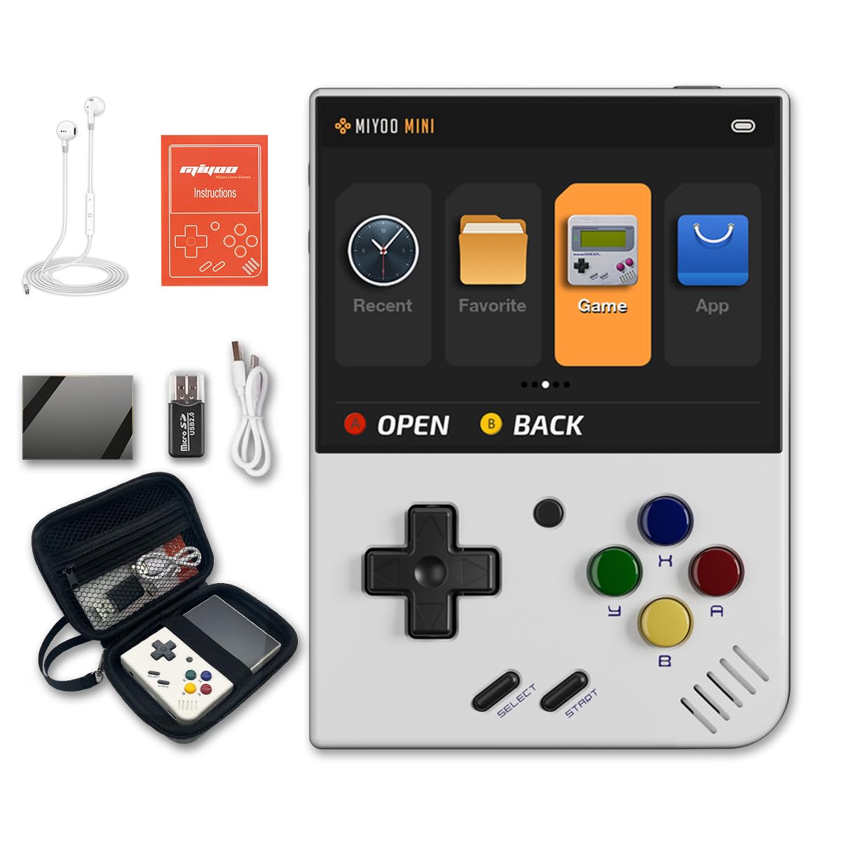 Miyoo Mini + 3.5-in Handheld Game Console Miyoo-Mini+ with Portable Case White