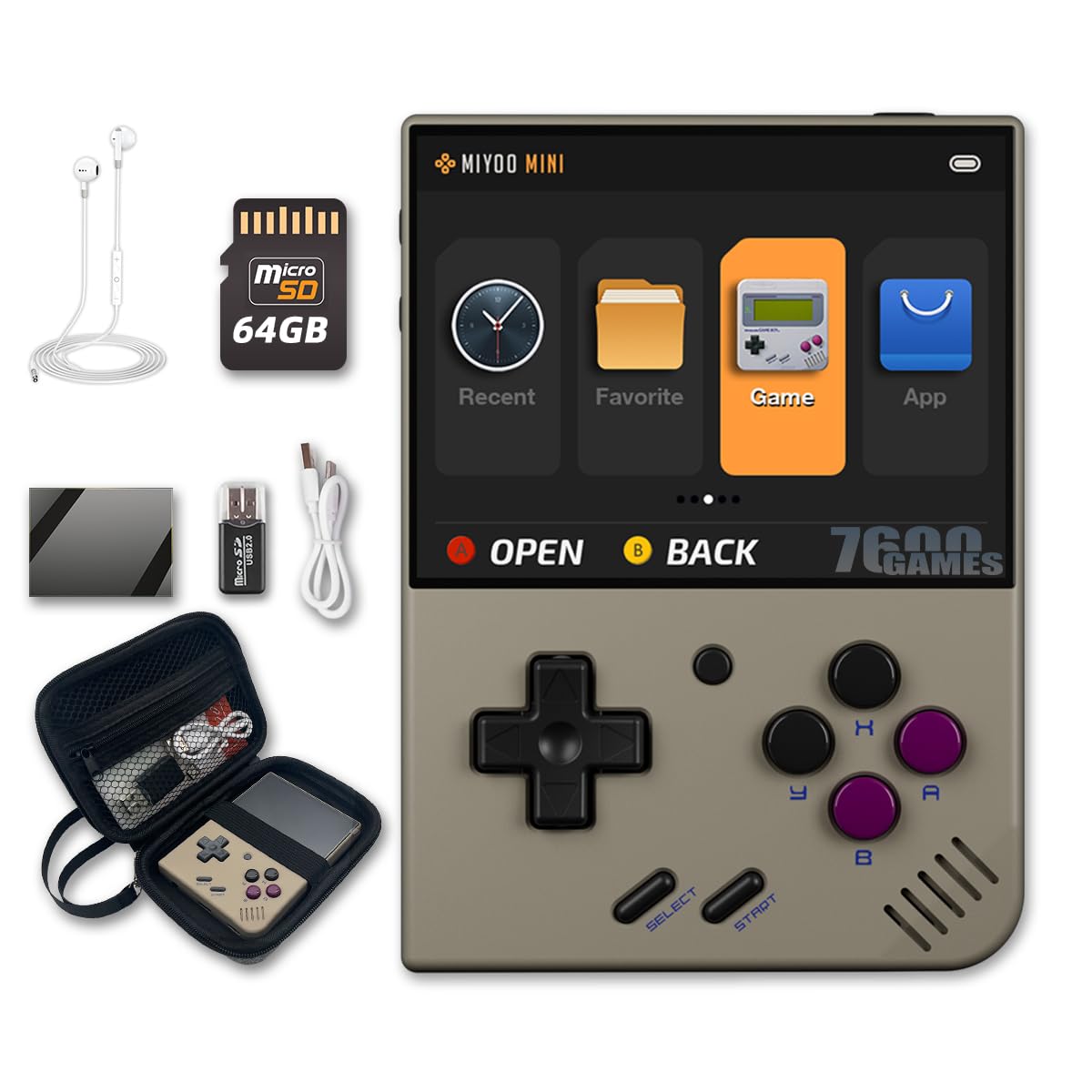 Miyoo Mini Plus 3.5-inch Handheld Game Console Miyoo-Mini Plus with Portable Case Retro Gray 64GB