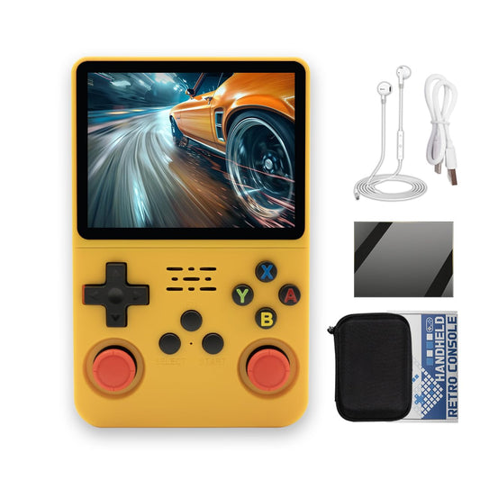 R36S Handheld Game Console 3.5-in 640*480 IPS OCA Screen 3200mAh ArkOS RK3326 Yellow-64GBVer.