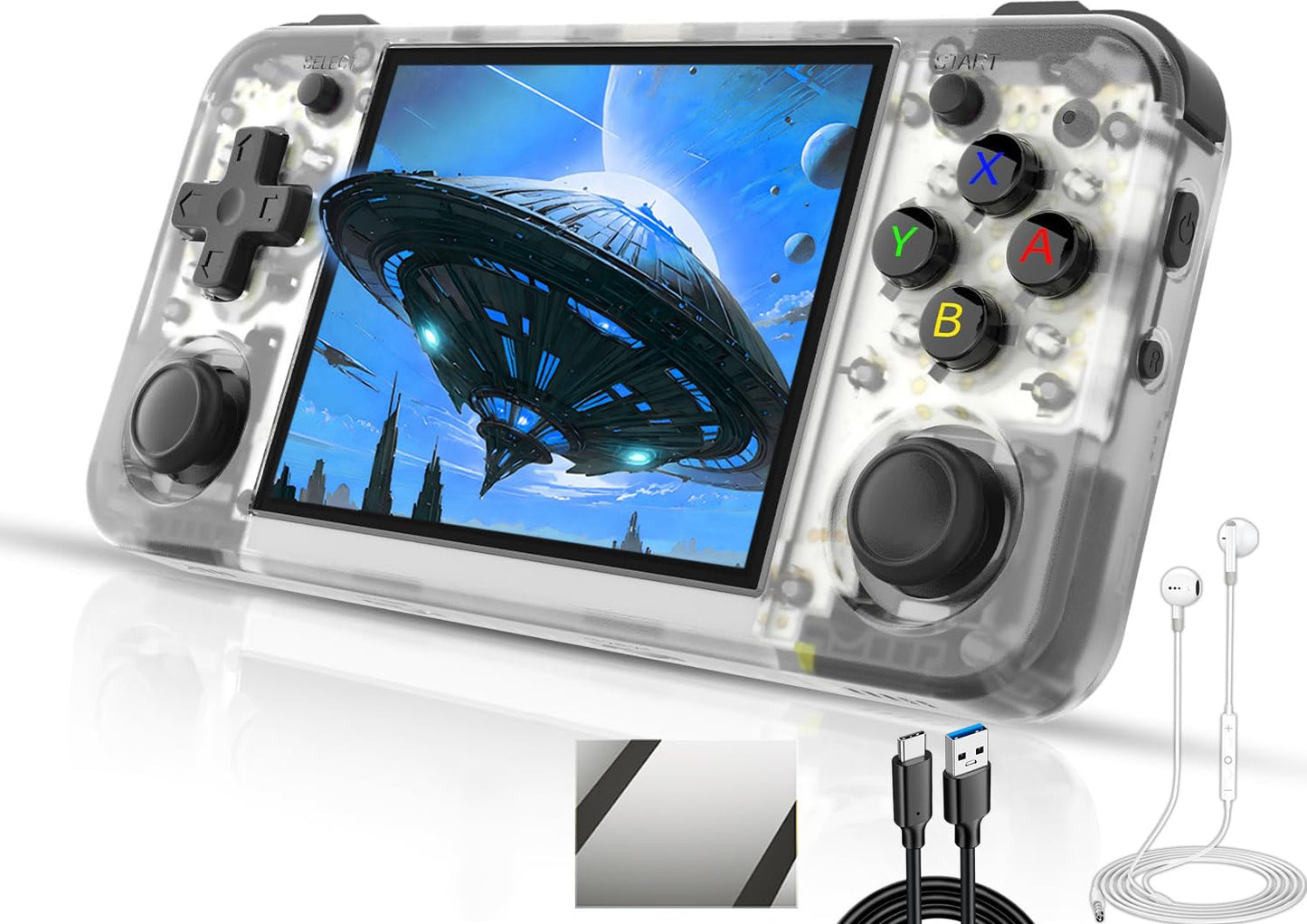 EWDGOES RG35XX H Handheld Game Console 3.5-in IPS Screen H700 3300mAh RG 35XX H Preinstalled Emulator System 64GB Transparent White