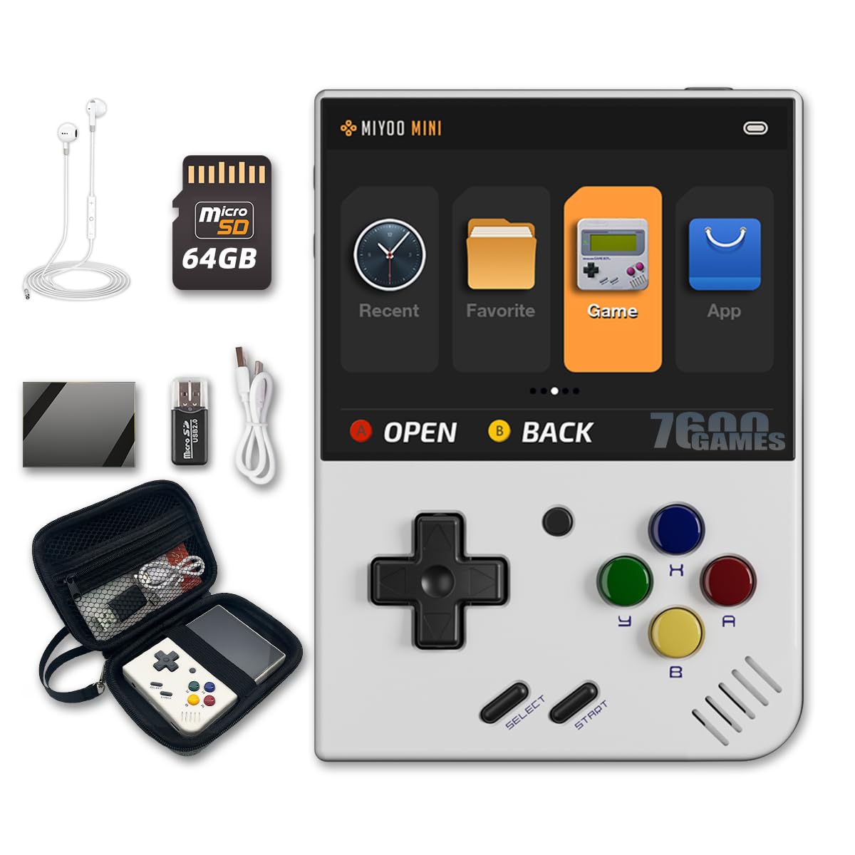 Miyoo Mini Plus 3.5-inch Handheld Game Console Miyoo-Mini Plus with Portable Case White 64GB