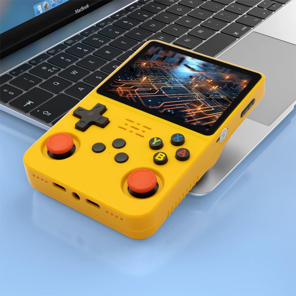 R36S Handheld Game Console 3.5-in 640*480 IPS OCA Screen 3200mAh ArkOS RK3326 Yellow-64GBVer.