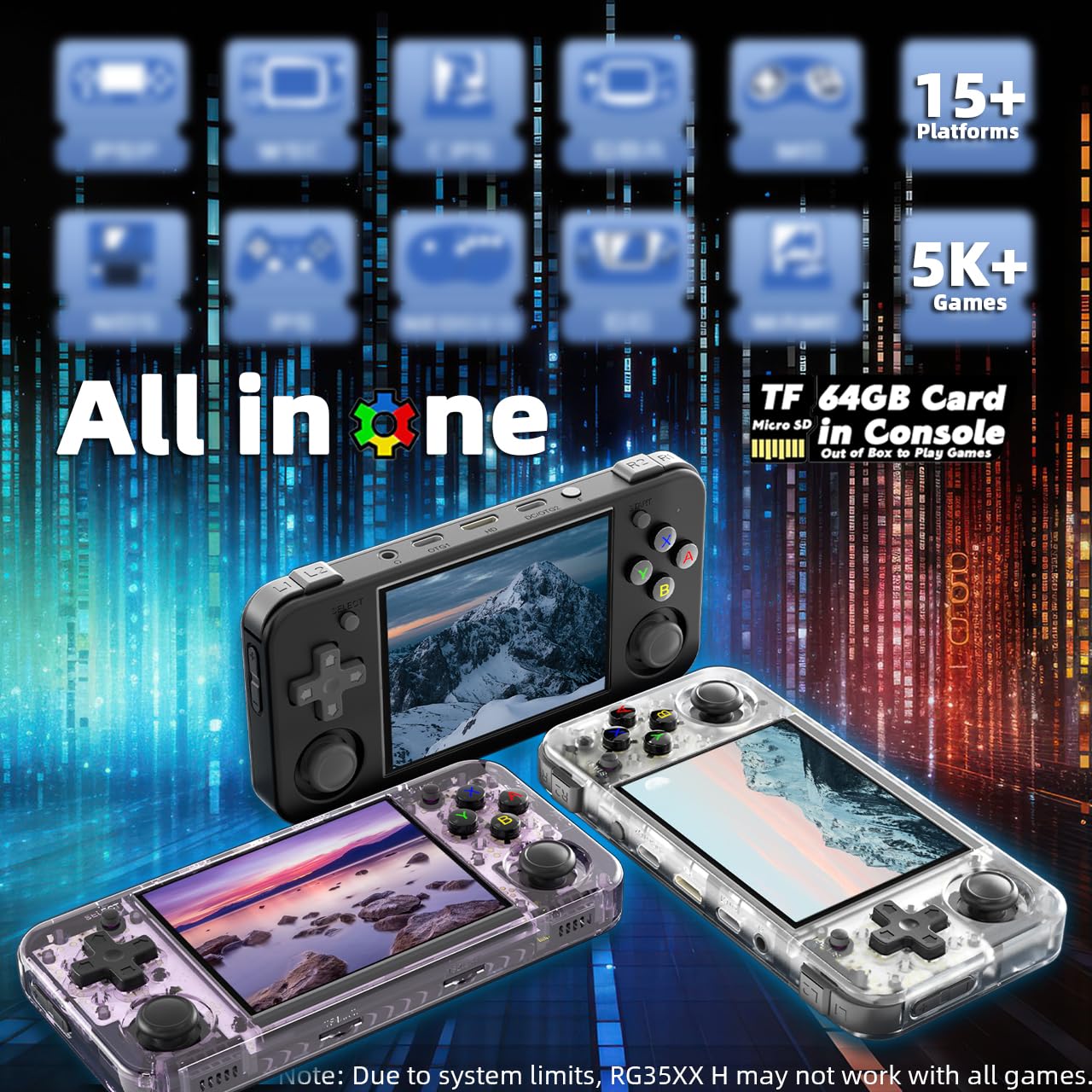 EWDGOES RG35XX H Handheld Game Console 3.5-in IPS Screen H700 3300mAh RG 35XX H Preinstalled Emulator System 64GB Transparent White