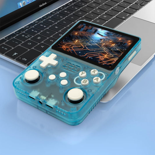 R36S Handheld Game Console 3.5-in 640*480 IPS OCA Screen 3200mAh ArkOS RK3326 Cyan Transparent-64GBVer.