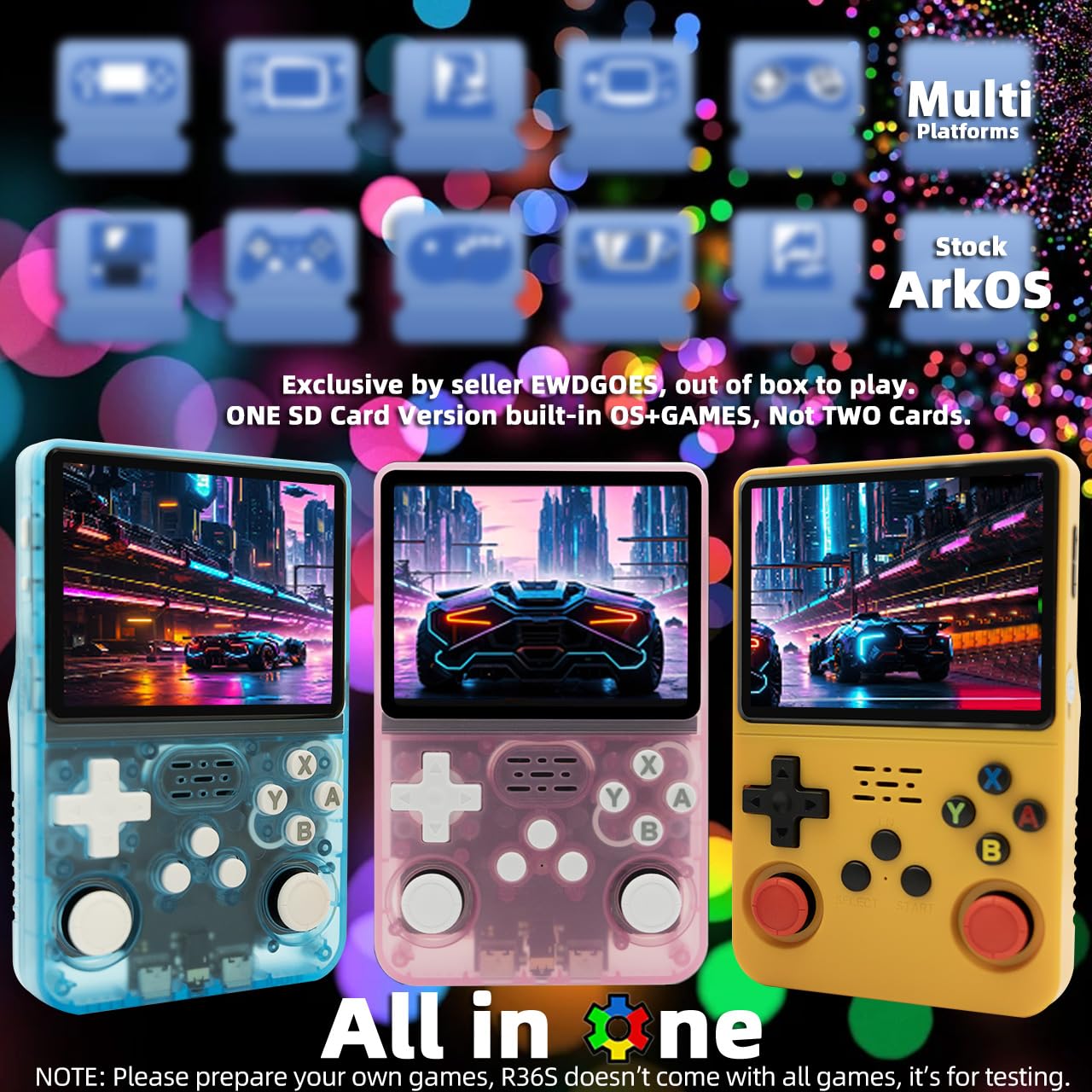 R36S Handheld Game Console 3.5-in 640*480 IPS OCA Screen 3200mAh ArkOS RK3326 Pink Transparent-64GBVer.