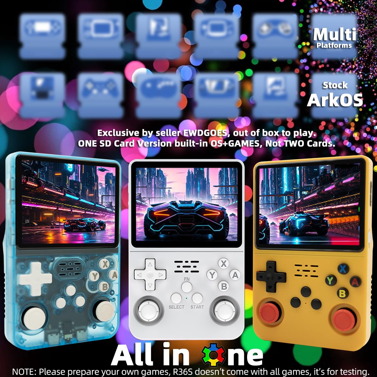 R36S Handheld Game Console 3.5-in 640*480 IPS OCA Screen 3200mAh ArkOS RK3326 Cyan Transparent-64GBVer.