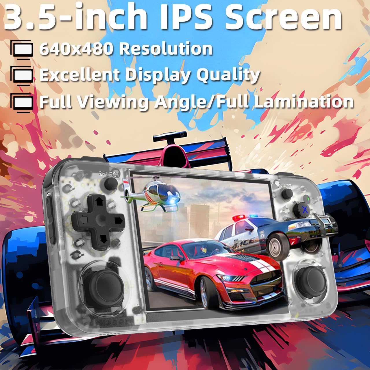 EWDGOES RG35XX H Handheld Game Console 3.5-in IPS Screen H700 3300mAh RG 35XX H Preinstalled Emulator System 64GB Transparent White