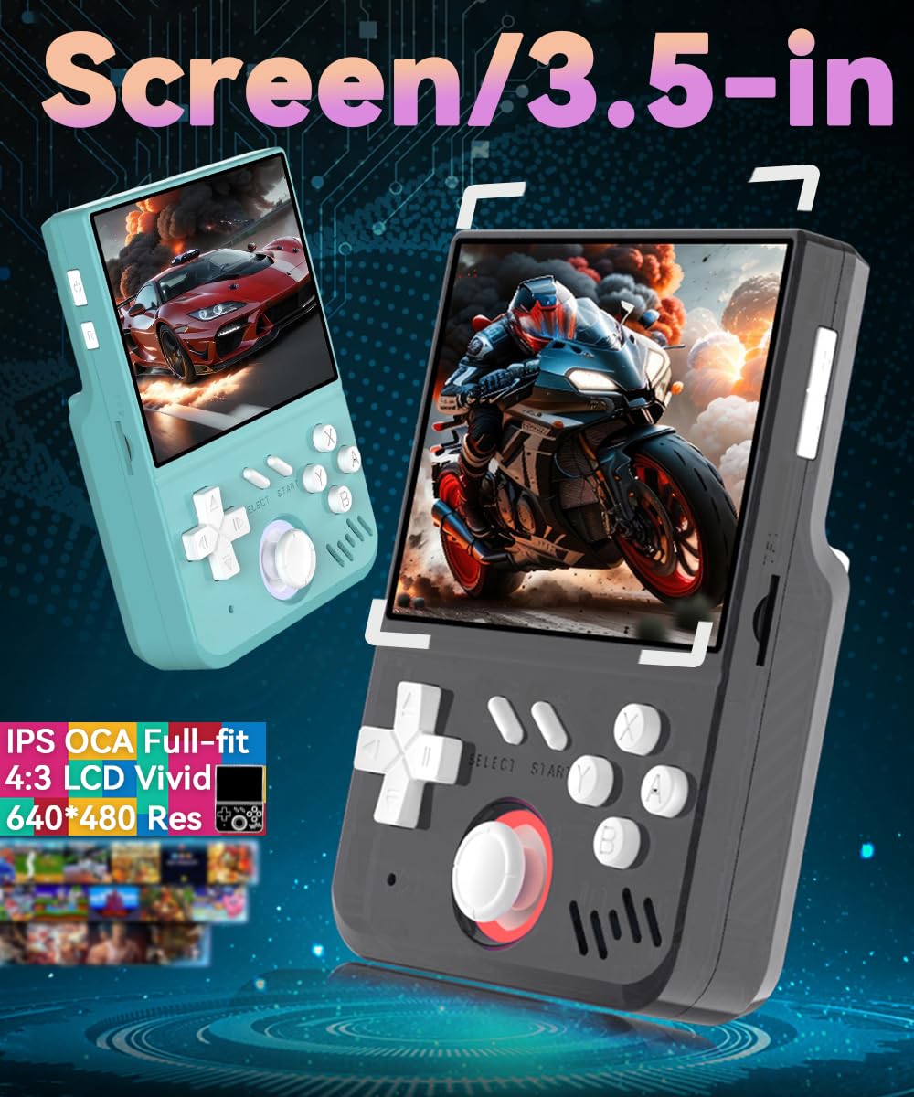 My Mini Handheld Game Console 3.5-in 640*480 IPS OCA Screen RK3326 4000mAh with Portable Case Black Transparent-64GB