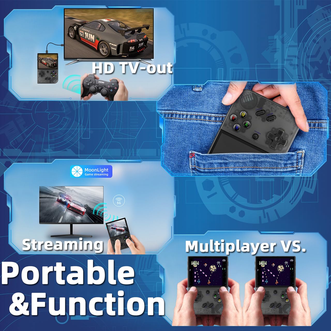 EWDGOES RG35XX Plus Handheld Game Console 3.5 in IPS Screen RG 35XX Plus Preinstalled Emulator System 64GB Transparent