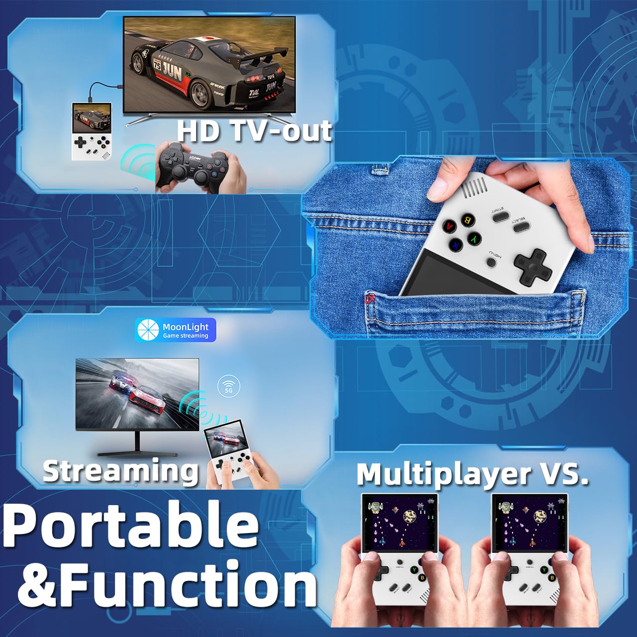 EWDGOES RG35XX Plus Handheld Game Console 3.5 in IPS Screen RG 35XX Plus Preinstalled Emulator System 64GB White