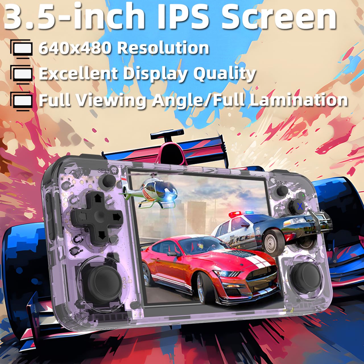 RG35XX H Handheld Game Console 3.5-in IPS Screen H700 3300mAh RG 35XX H Preinstalled Emulator System 64GB Transparent Purple
