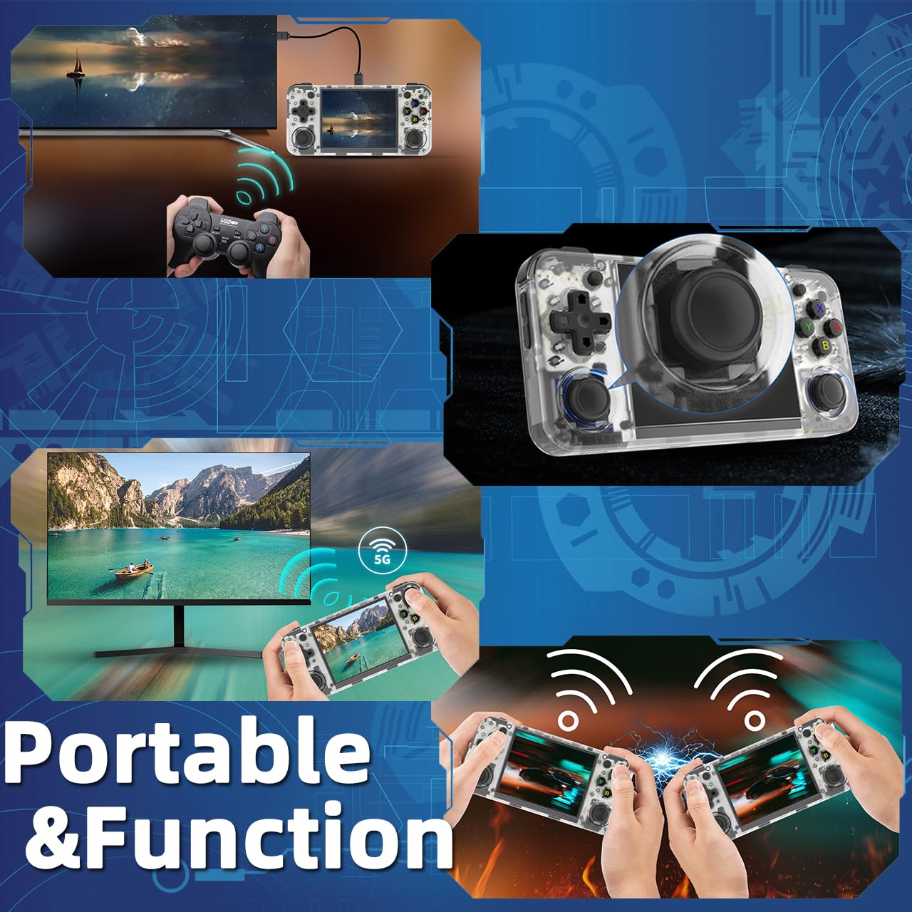 EWDGOES RG35XX H Handheld Game Console 3.5-in IPS Screen H700 3300mAh RG 35XX H Preinstalled Emulator System 64GB Transparent White