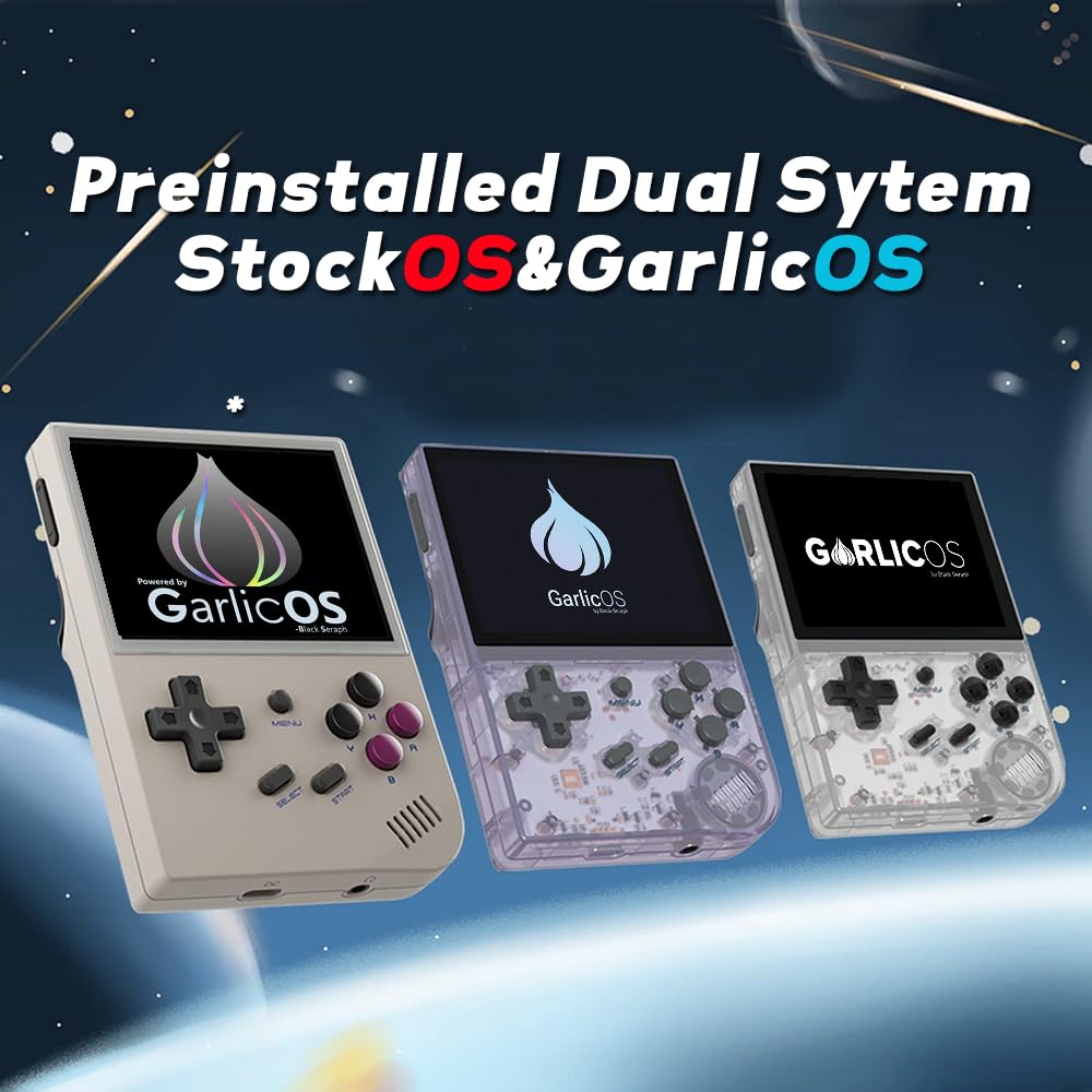 RG35XX Handheld Game Console 3.5-inch IPS Screen RG 35XX Preinstalled Emulator Dual OS System with Portable Case 64GB Transparent Purple