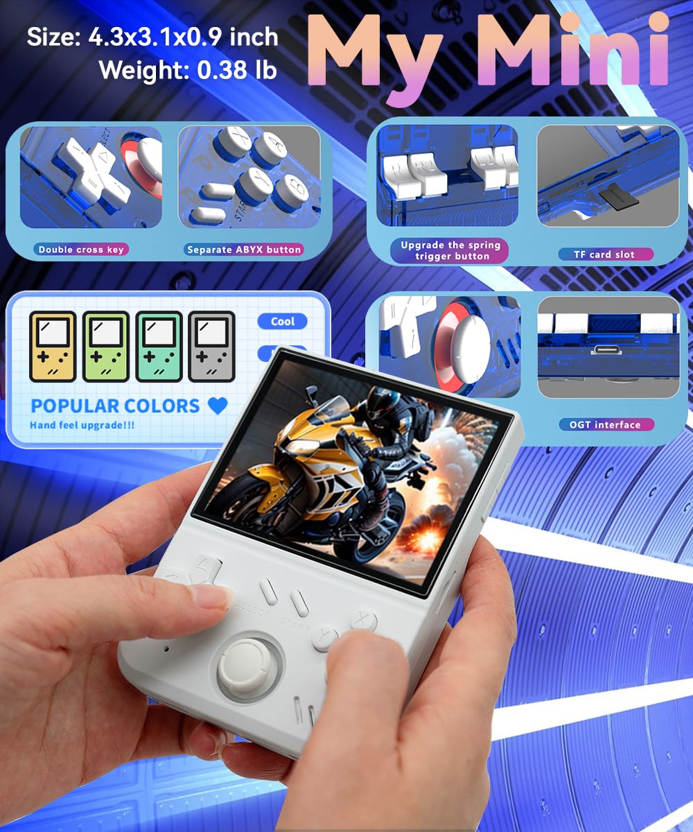 My Mini Handheld Game Console 3.5-in 640*480 IPS OCA Screen RK3326 4000mAh with Portable Case White-64GB