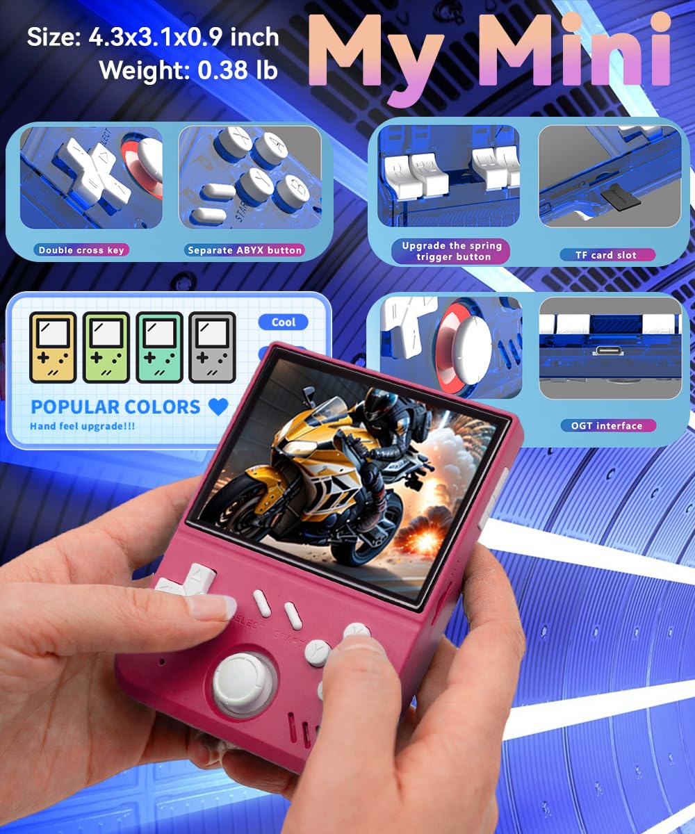 My Mini Handheld Game Console 3.5-in 640*480 IPS OCA Screen RK3326 4000mAh with Portable Case Pink-64GBVer.
