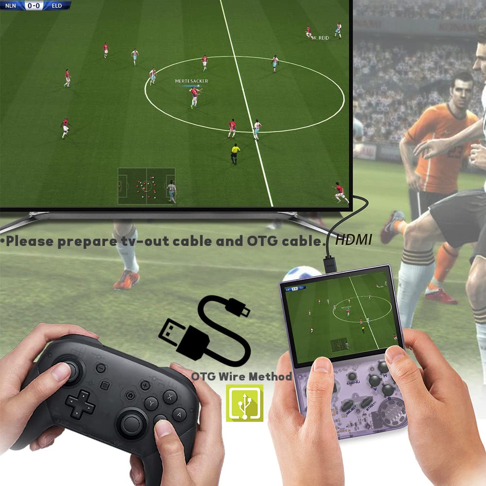 RG35XX Handheld Game Console 3.5-inch IPS Screen RG 35XX Preinstalled Emulator Dual OS System with Portable Case 64GB Transparent Purple