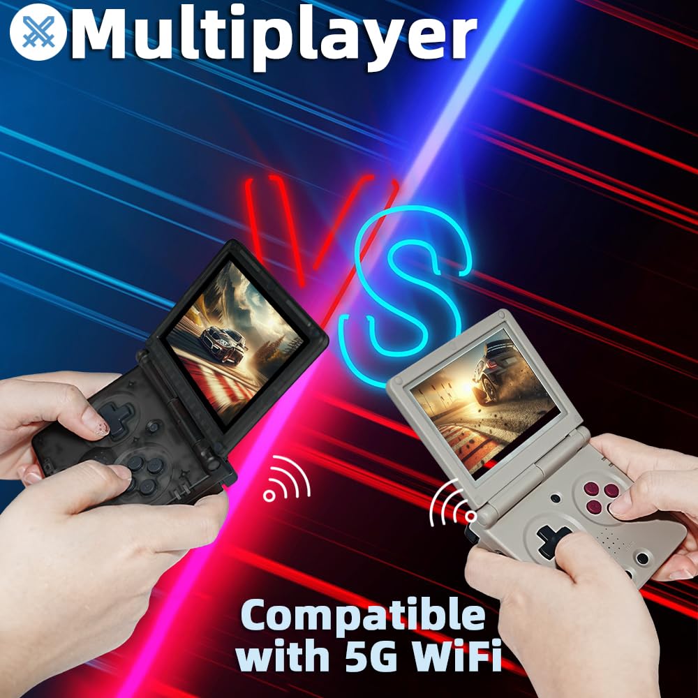 RG35XXSP Handheld Game Console 3.5 inch IPS Screen 3300mAh System Clamshell Retro Games Consoles Flip Compatible with TV-Out 64G Black Transparent