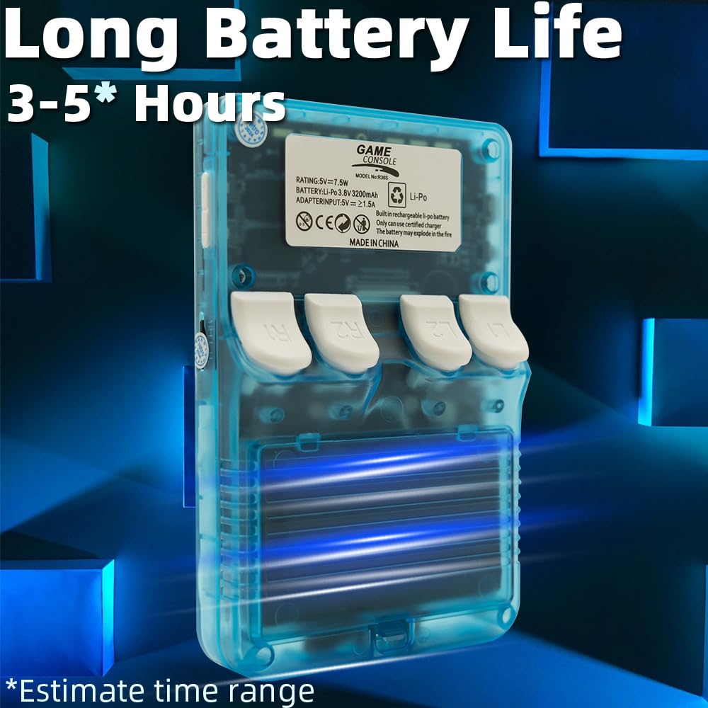 R36S Handheld Game Console 3.5-in 640*480 IPS OCA Screen 3200mAh ArkOS RK3326 Cyan Transparent-64GBVer.