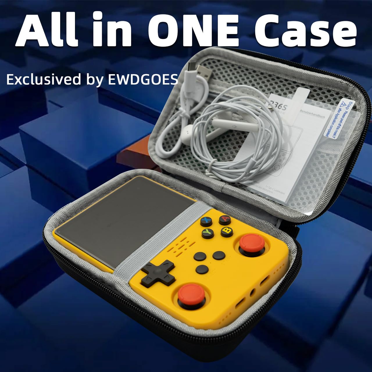 R36S Handheld Game Console 3.5-in 640*480 IPS OCA Screen 3200mAh ArkOS RK3326 Yellow-64GBVer.