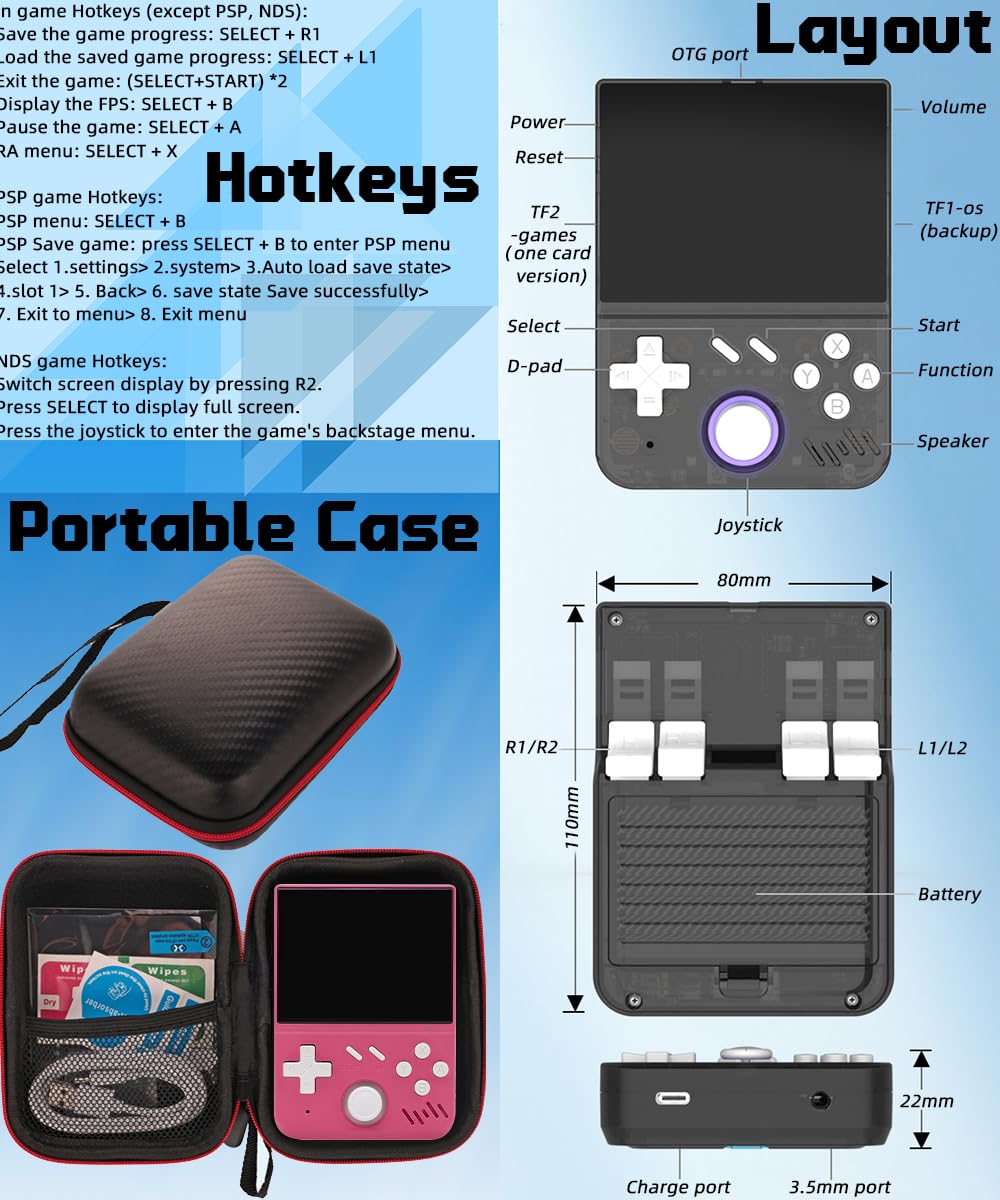 My Mini Handheld Game Console 3.5-in 640*480 IPS OCA Screen RK3326 4000mAh with Portable Case Pink-64GBVer.